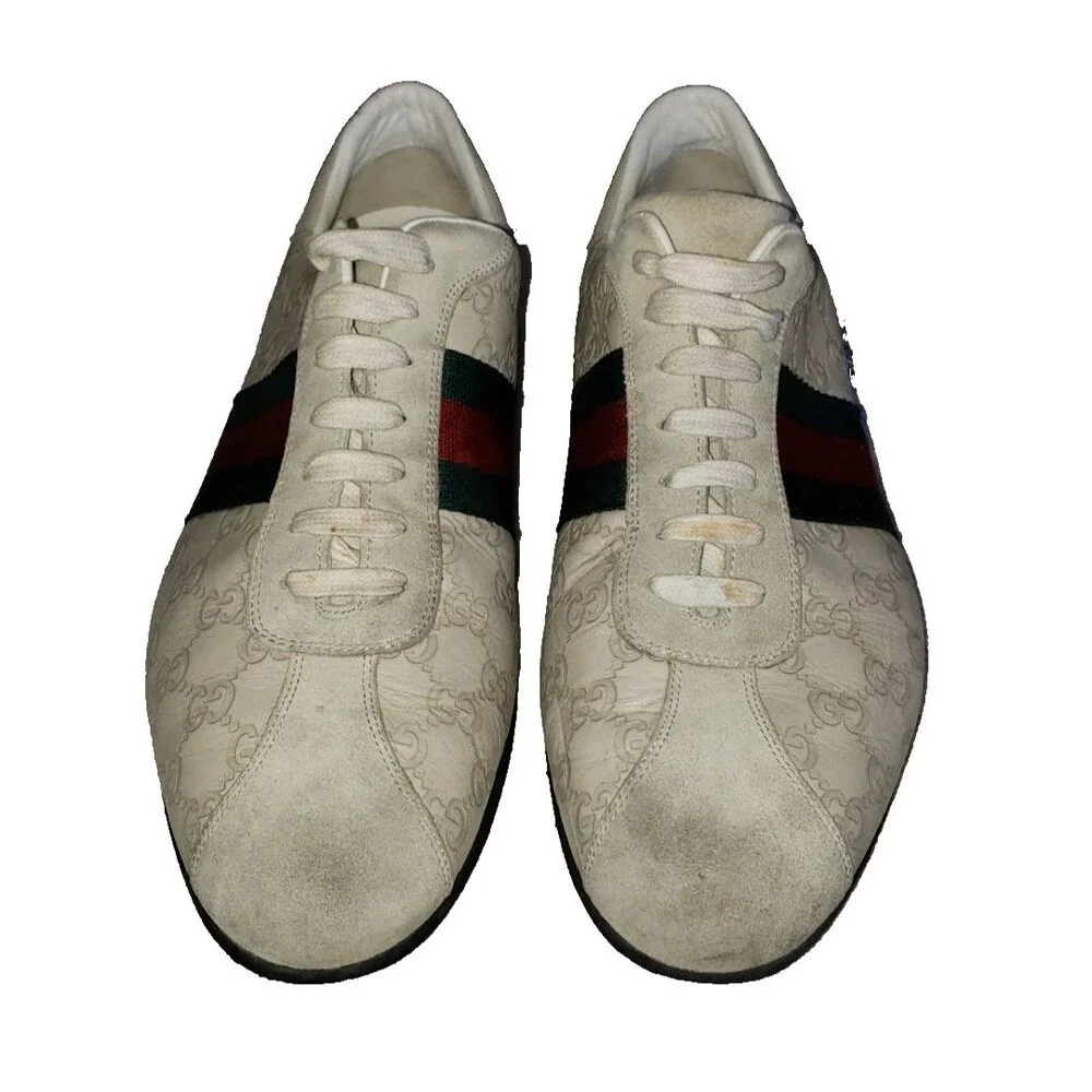 Gucci GG Monogram Mystic White Leather Shoes Trainers Men's Size 12.5G